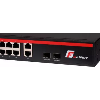 GETFORT GF-226G-24P-250 Nevaldāms PoE+ slēdzis, 24x 10/100Mbps PoE+ porti, 2x Gigabit RJ45, 2x SFP, 250W, Rackmount