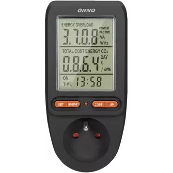 ORNO OR-WAT-435/B Energijas skaitītājs un patēriņa kalkulators, 230V, 16A, LCD displejs, Melns