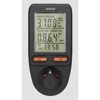 ORNO OR-WAT-435/B Energijas skaitītājs un patēriņa kalkulators, 230V, 16A, LCD displejs, Melns