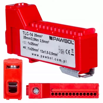 PAWBOL LZB E.4136CZ Bezskrūvju Sadalītājs 12 Polu Sarkans 450V 24A