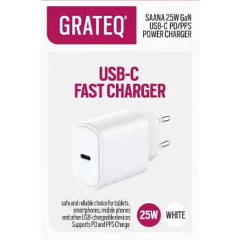GRATEQ SAANA GaN USB-C 25W PD/PPS sienas lādētājs balts