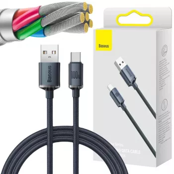 Baseus Crystal Shine USB-A to USB-C kabelis 1.2m 100W 6A QC 3.0 Pīta neilona Melns