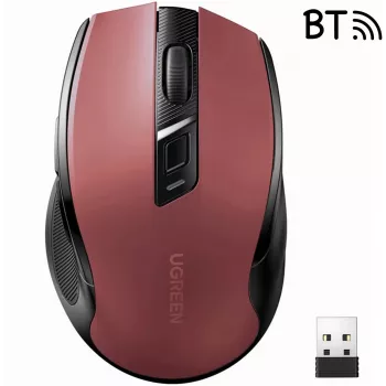 UGREEN MU006 Bezvadu optiskā pele 2.4GHz / Bluetooth 5.0 4000 DPI - Sarkanā