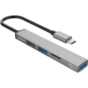 ORICO AH-12F-GY-BP USB-C Hub ar 3x USB-A Portiem un MicroSD Karšu Lasītāju, Alumīnijs, Space Gray