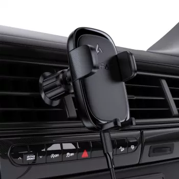 Acefast D48 Auto gaisa ventilācijas turētājs ar bezvadu lādētāju Melns