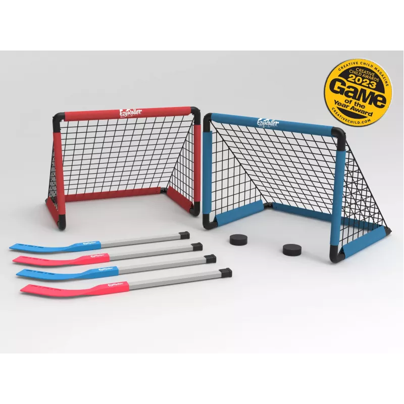 EzyRoller EZ-HOCKEY hokeja komplekts 4 spēlētājiem (vārti, nūjas, ripas)