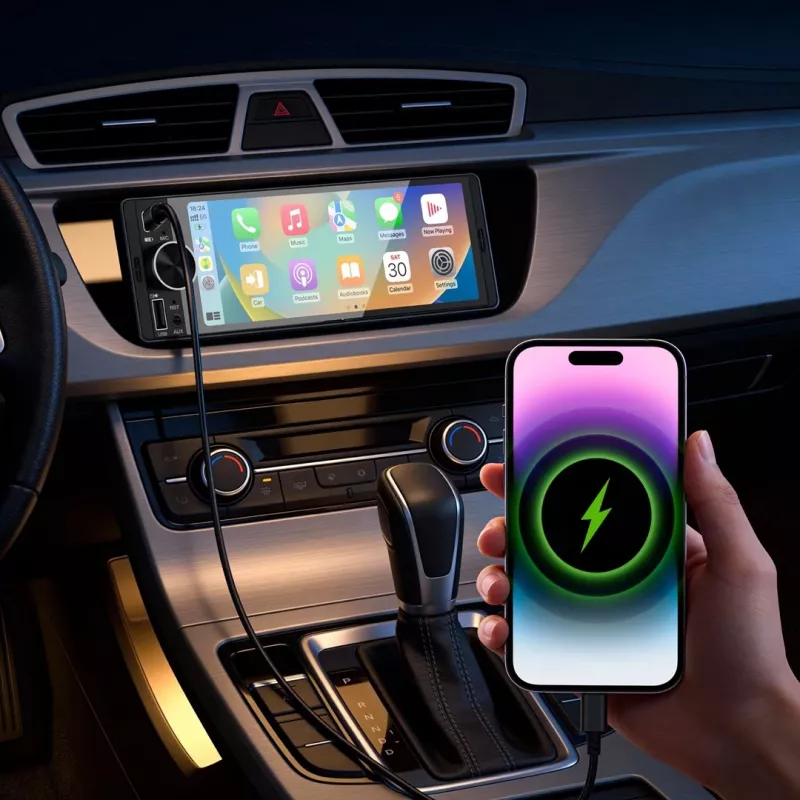 KRUGER & MATZ KM2016 1DIN auto radio ar Apple CarPlay un Android Auto, 7 inch LCD skārienekrāns, Bluetooth 5.0, FM/AM uztvērējs, 4x45W
