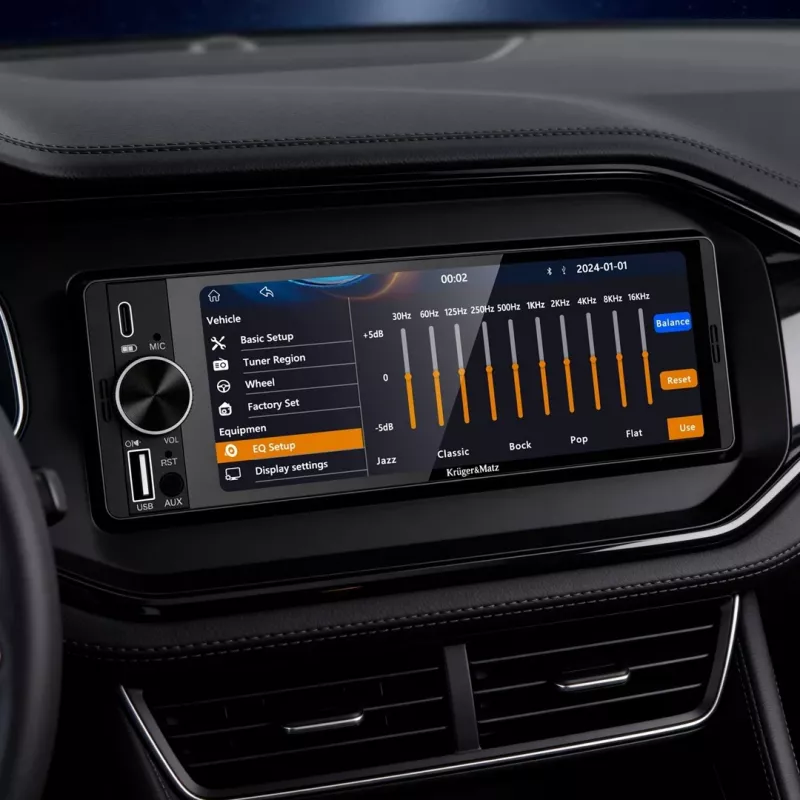 KRUGER & MATZ KM2016 1DIN auto radio ar Apple CarPlay un Android Auto, 7 inch LCD skārienekrāns, Bluetooth 5.0, FM/AM uztvērējs, 4x45W