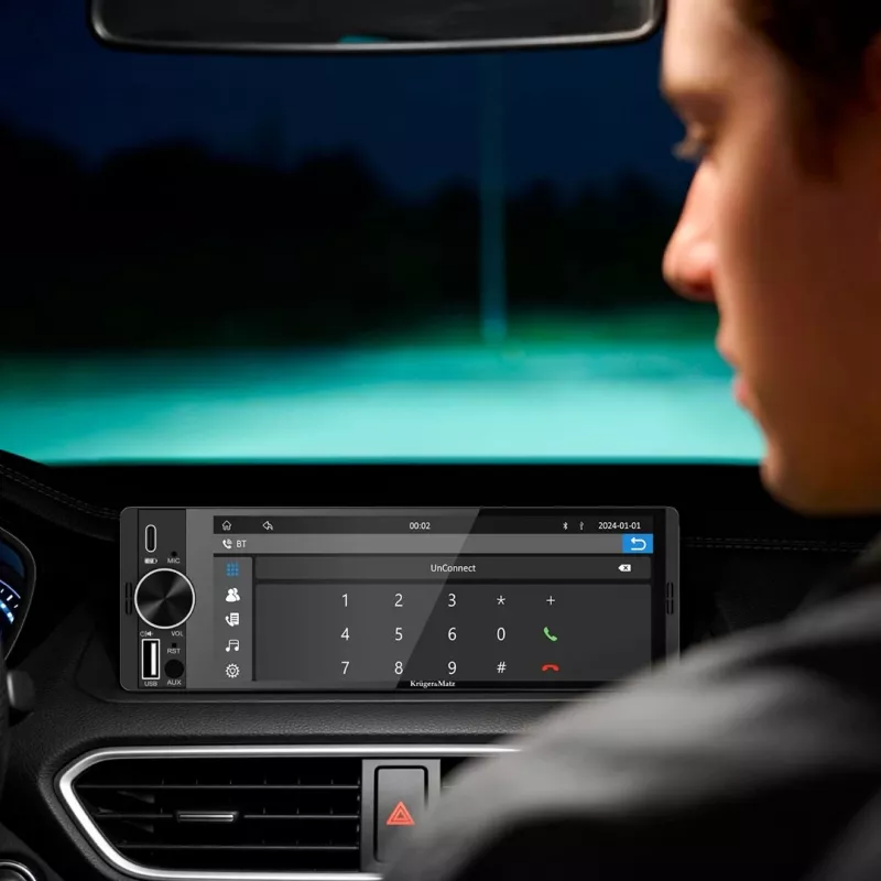 KRUGER & MATZ KM2016 1DIN auto radio ar Apple CarPlay un Android Auto, 7 inch LCD skārienekrāns, Bluetooth 5.0, FM/AM uztvērējs, 4x45W
