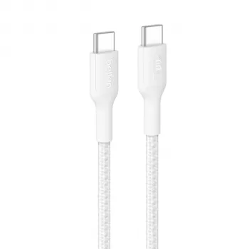 Belkin BOOSTCHARGE pītais USB-C uz USB-C kabelis 60W PD 2m balts