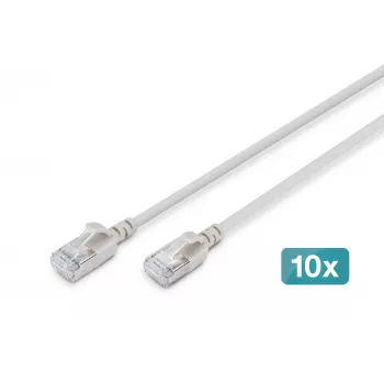 DIGITUS CAT 6A F-FTP Slim Patch Cable 0,3m, pelēks, 10 komplekts, 10Gbps, 500MHz, LSZH