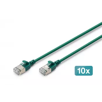 DIGITUS CAT 6A F-FTP plānais vada gabals, 0,3 m, zaļš, 10 komplekts