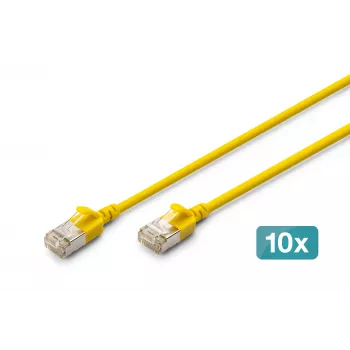 DIGITUS CAT 6A F-FTP plānais savienojuma kabelis, 0,3 m, dzeltens, 10 iepakojumā, LSZH, 10Gbps, 500MHz
