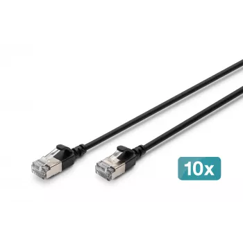 DIGITUS CAT 6A F-FTP plānais vada komplekts, 0,5 m, melns, 10 gab., LSZH, 10Gbps, RJ45