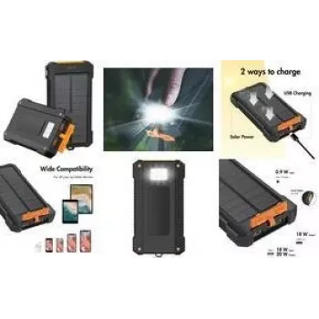 LogiLink Solar Power Bank 20000 mAh 20W PD QC 3.0 IP66 LED lukturis Melns/Oranžs