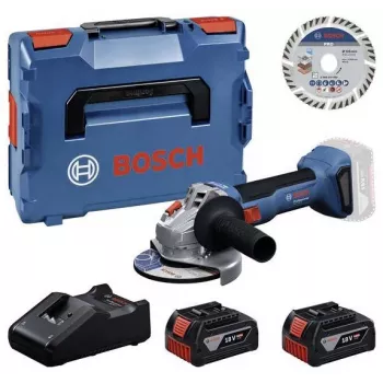 Bosch Professional GWS 18V-11 S bezvadu leņķa slīpmašīnas komplekts ar 2x 4.0Ah baterijām, lādētāju un L-BOXX