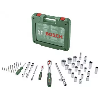 Bosch 60 daļu 1/4 inch un 1/2 inch sprūdrata un uzgriežņu atslēgu komplekts ar futrāli, maksimālais griezes moments 768 Nm