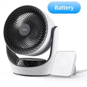 SwitchBot Battery-Powered Smart Circulator Fan ar 100 ātrumiem, 90° horizontālu un 100° vertikālu šūpošanos, Bluetooth un Wi-Fi (nepieciešams Hub), balts