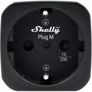 Shelly Plug M Gen3 Melnais viedais kontaktdakša ar enerģijas uzraudzību, 13A, Wi-Fi un Bluetooth