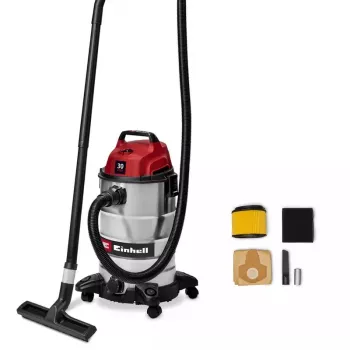 Einhell TC-VC 3055 S 30 L slapjās un sausās tīrīšanas cilindriskais putekļsūcējs, 950 W, nerūsējošā tērauda tvertne, pūšanas funkcija