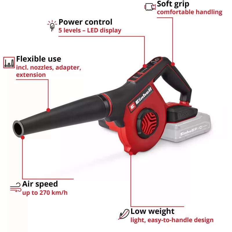 Einhell Power X-Change bezvadu pūtējs TE-CB 18/270 Li - Solo (18 V, sarkans/melns, bez akumulatora)