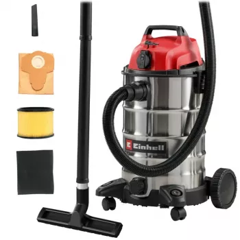 Einhell TC-VC 3055 SA slapjās un sausās tīrīšanas putekļsūcējs ar kontaktligzdu, 55L nerūsējošā tērauda tvertne, 1500W