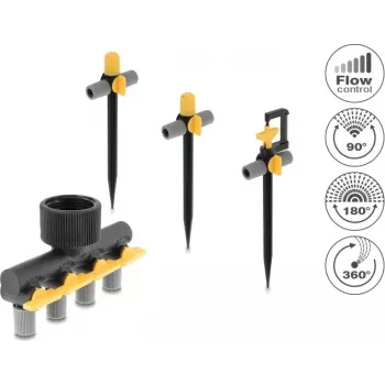 Delock Sprinkler T-savienotāju komplekts ar 90°, 180° un 360° sprauslām + 4 virzienu sadalītājs