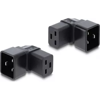 Delock IEC 60320 C20–C19 strāvas adapteris, tēviņš–mātīte, 16 A, 90° leņķa, melns