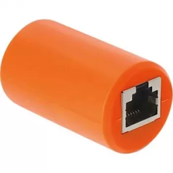 Delock RJ45 sieviete-sieviete Cat.6A ekranēts savienotājs ar pārsprieguma aizsardzību, oranžs