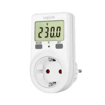 LogiLink Energy Cost Meter, 1,5 collu LCD displejs, viena tarifa, Schuko kontaktdakša, balts