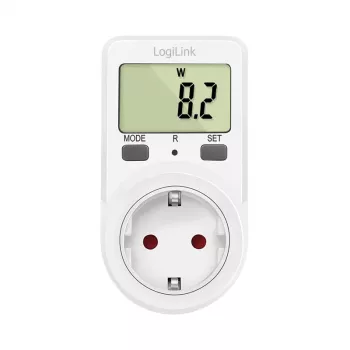 LogiLink Energy Cost Meter, 1,5 collu LCD displejs, viena tarifa, Schuko kontaktdakša, balts