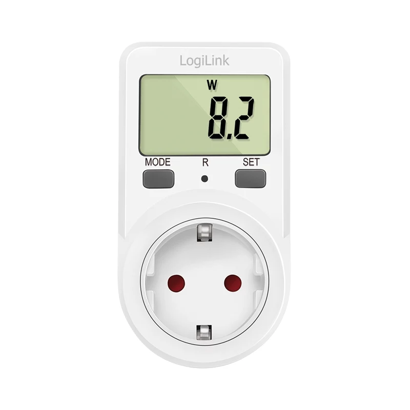 LogiLink Energy Cost Meter, 1,5 collu LCD displejs, viena tarifa, Schuko kontaktdakša, balts
