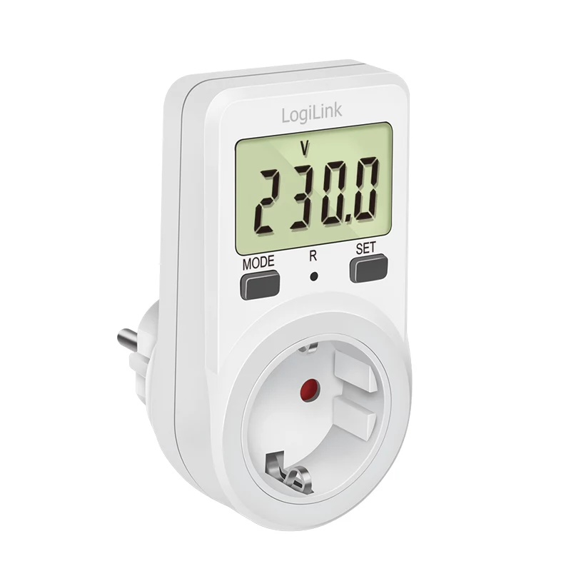 LogiLink Energy Cost Meter, 1,5 collu LCD displejs, viena tarifa, Schuko kontaktdakša, balts