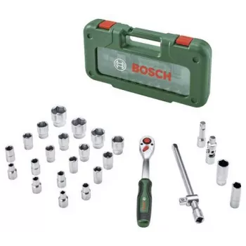Bosch 1/2 collu uzgriežņu atslēgu un uzmavu komplekts, 26 daļas, 768 Nm maksimālais griezes moments, zaļš futrālis