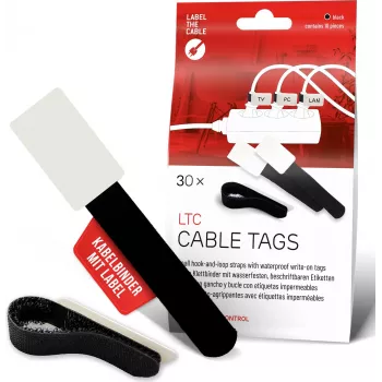 LABEL THE CABLE LTC 2610-30 Atkārtoti lietojamas līmējošās kabeļu saites ar etiķetes lauku, melnas, 30 gab.