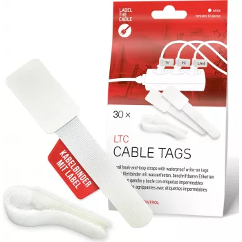 LABEL THE CABLE LTC 2620-30 daudzreizējās lietošanas kabeļu saites ar rakstāmo lauciņu, baltas, 30 gab.