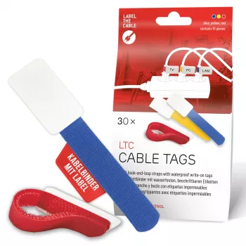 LABEL THE CABLE LTC 2630-30 Atkārtoti lietojamas kabeļu saites ar rakstāmiem marķējumiem, 30 gab. komplekts