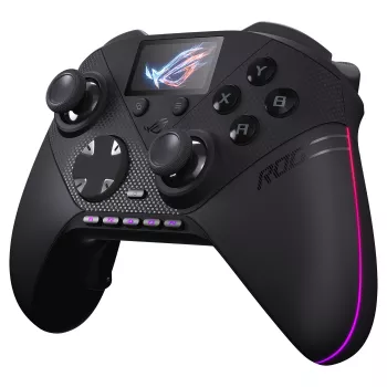 ASUS ROG Raikiri II Pro PC spēļu kontrolieris - Triple-Mode (USB-C, 2.4GHz RF, Bluetooth 5.0), OLED displejs, 4 programmējamas lāpstiņas, ESS DAC, melns