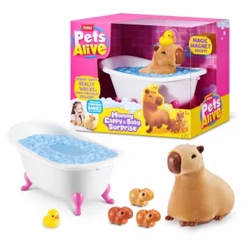 THEO KLEIN Pets Alive - Mammīte Kapibara un Mazuļu Pārsteigums Interaktīvā Elektroniskā Rotaļlieta ar 3 Pārsteiguma Mazuļiem, Staigāšanu, Dziedāšanu, Ūdens Rotaļām, Krāsu Mainošām Autiņbiksītēm, Vecums 3+
