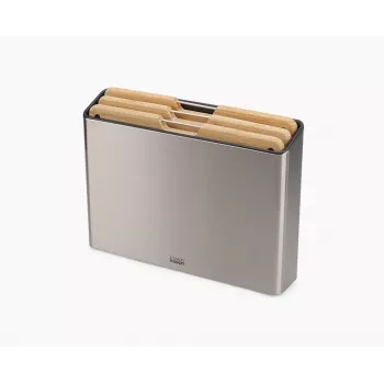 Joseph Joseph Folio Bamboo 3 gabalu griešanas dēļu komplekts ar kompakto statīvu, ogļpelēks