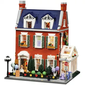 Lumibricks Redbrick Row House LED konstruktors - 850 detaļu arhitektūras modelis ar silti baltu apgaismojumu, USB barošanu, vecumam 8+