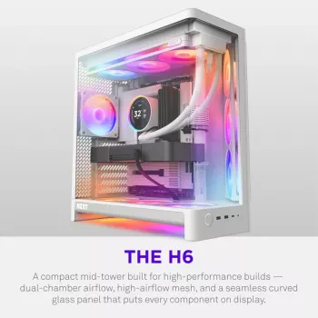 NZXT H6 RGB+ 2026 Mid-Tower Airflow korpuss balts ar rūdītu stiklu