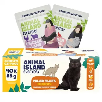 ANIMAL ISLAND Everyday jauktu garšu mitrā kaķu barība maisiņos, 40 x 85 g, pilnvērtīga barība pieaugušiem kaķiem