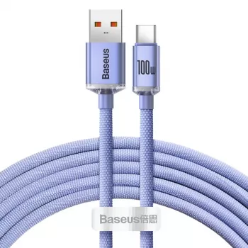 Baseus USB-A uz USB-C Crystal Shine 100W 2m violeta kabelis