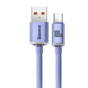 Baseus USB-A uz USB-C Crystal Shine 100W 2m violeta kabelis