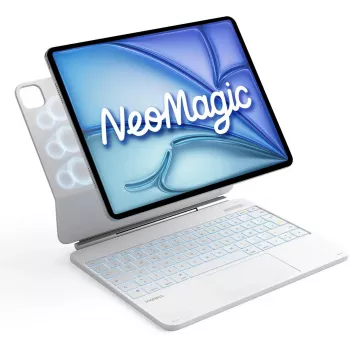 Inateck Keyboard Case iPad Pro 12,9 collu (3.–6. paaudze) ar skārienpaliktni, fona apgaismojumu, QWERTZ izkārtojumu – balts