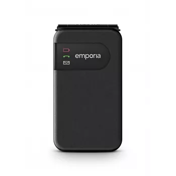 Emporia SIMPLICITYglam Black (2025) Senior mobilais tālrunis ar SOS pogu, 4G LTE, 2,8 collu ekrāns, lādēšanas statīvs