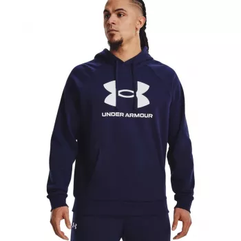 Under Armour Rival Fleece Logo HD vīriešu sporta krekls ar kapuci, navy blue, XL