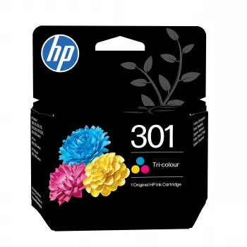 HP 301 trīskrāsu oriģinālā tintes kasetne (ciāna, fuksīna, dzeltena) - standarta ietilpība