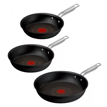 Tefal Experience Alumīnija pannu komplekts, 3 gab., Melns, 20/24/28 cm, titāna nepiedegošais pārklājums, Thermo-Signal, trauku mazgājamās mašīnas drošs